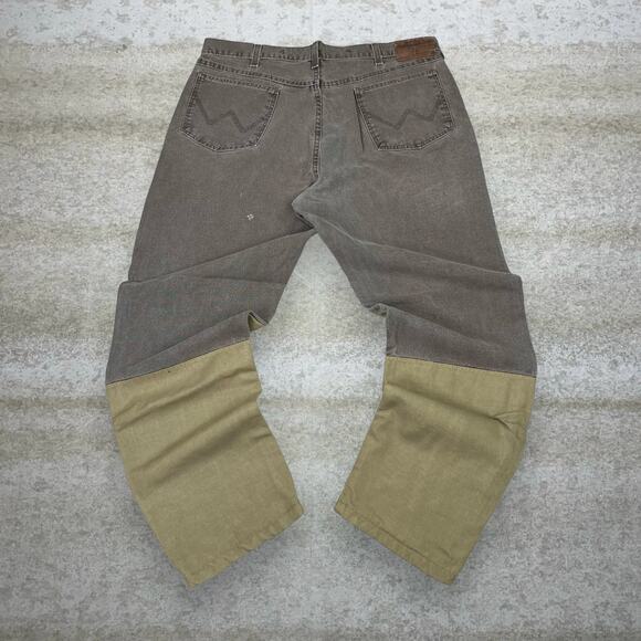 Vintage Wrangler Jeans Double Knees Chocolate Brown Denim Baggy Wide Leg Fit 90s - Picture 1 of 6